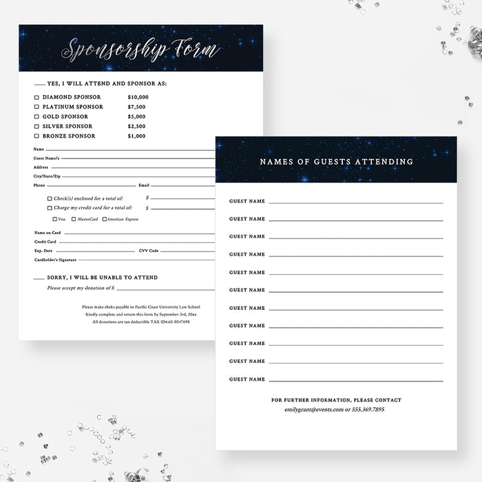 Sponsorship Form Template with Starry Night Design, Editable Event Sponsorship Package, Printable Sponsorship Form, Fundraising Sponsorship Template with Names of Guests