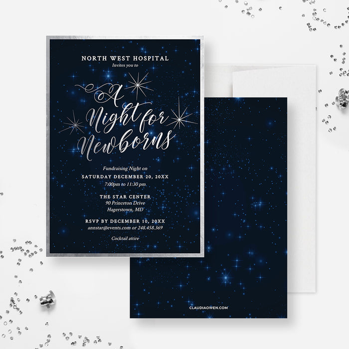 A Night For Newborns Printable Party Invitation, Non Profit Fundraiser Template, Business Charity Fundraising Event Digital Download with Starry Night Theme