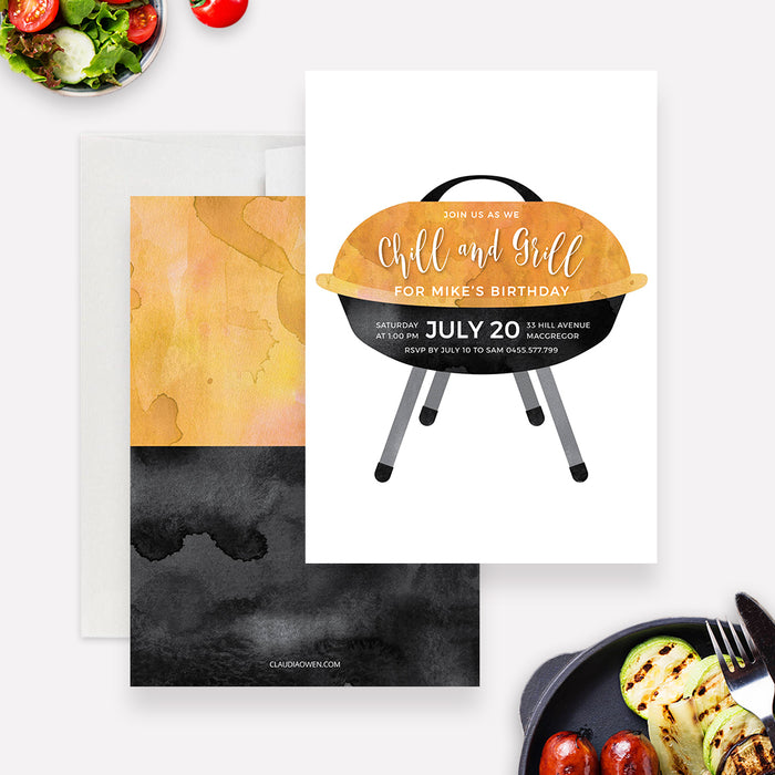 Chill and Grill BBQ Party Invitation Editable Template, Summer Barbecue Party Digital Download, Printable Cookout Party Invite, 4th July Party