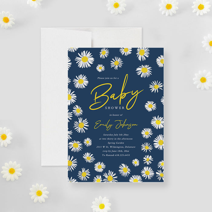 Daisy Flower Baby Shower Invitation Template, Personalized Floral Bridal Shower Digital Download Invites, Spring Birthday Garden Party Invites, Hello Summer