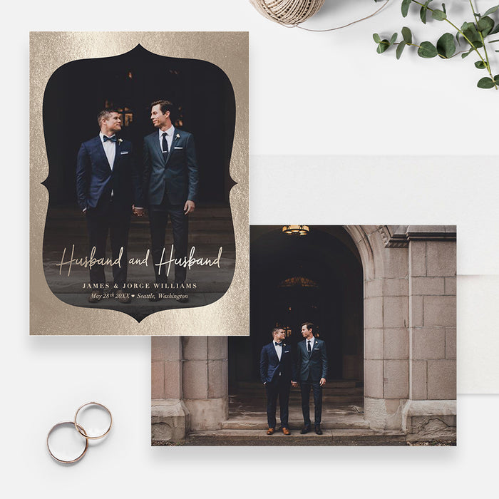 Husband and Husband Wedding Announcement Card, Elopement Announcement, Gay Marriage Card, Just married Gay Couple, Gay Love Pride
