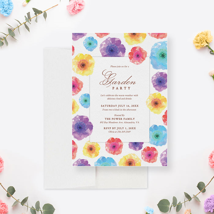 Floral Garden Party Invitation Template, Spring Birthday Invites for Women and Girls, Colorful Baby Shower Digital Download, Hello Summer Party, Floral Engagement Party