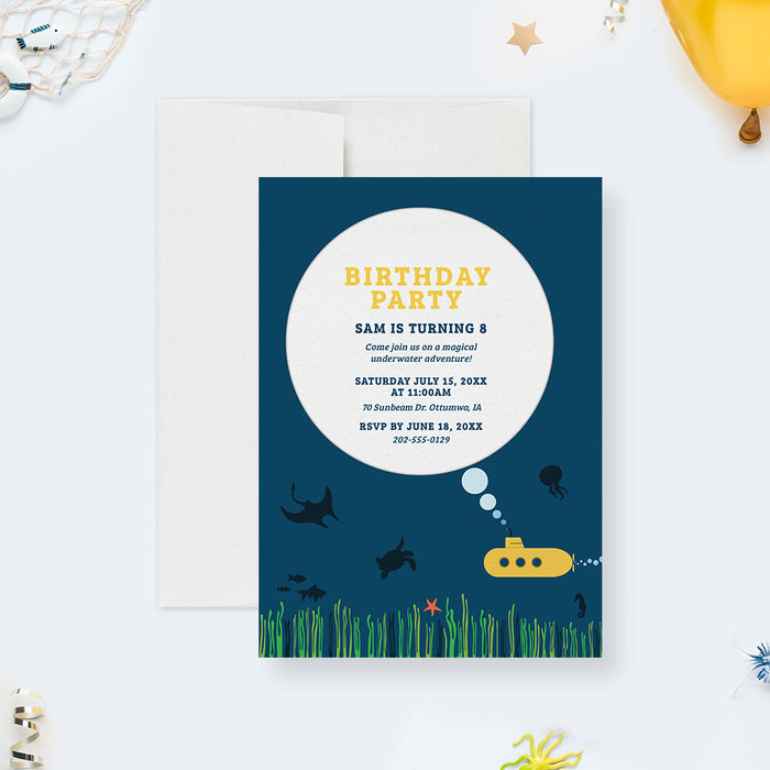 Submarine Birthday Party Invitation Template, Under The Sea Invites Digital Download, 2nd 3rd 4th 5th 6th Birthday Underwater Adventure Invitation, Cute Ocean Kids Birthday Party for Boys
