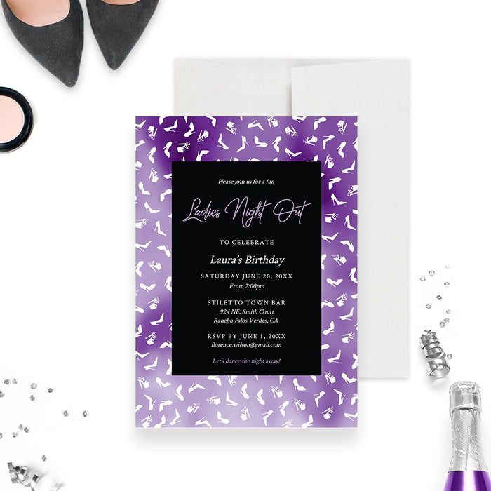 Ladies Night Out Party Invitation Editable Template, Bachelorette Printable Digital Download, 21st 30th 40th Womens Birthday Stiletto