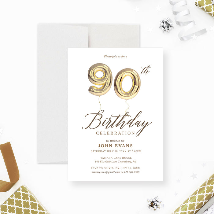 90th Birthday Party Invitation Template, Ninetieth Ninety Birthday Balloon Digital Download, 90th Business Anniversary Editable Invite