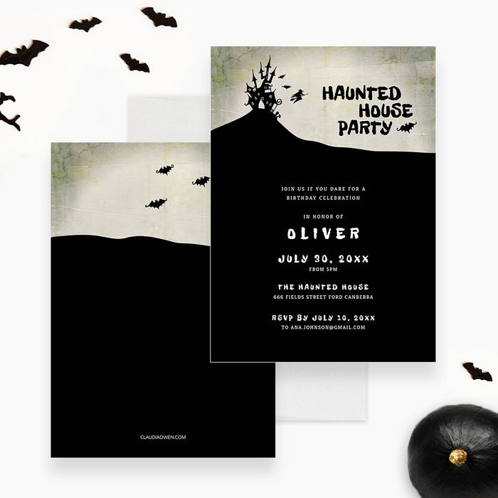 Haunted House Halloween Party Invitation Template, Costume Halloween Bash Party Invites, Spooky Kids Halloween Birthday, Scary Haunted Mansion Party, Goth Birthday Party