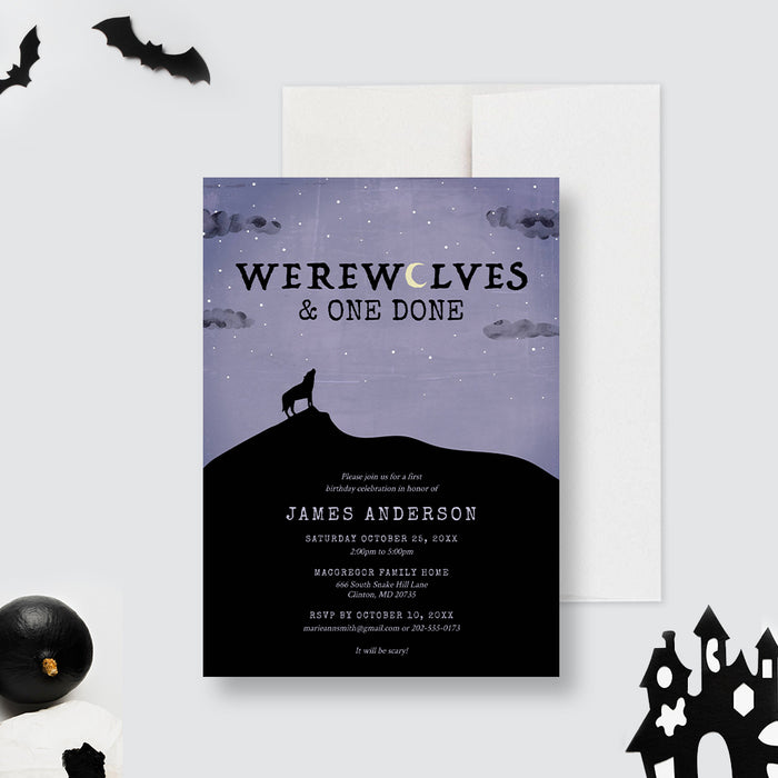 Halloween Invitation Werewolves and One Done, 1st 2nd 3rth 4th 5th 6th 7th Halloween Birthday Invites Instant Download, Wolf Baby Shower Template, Halloween Printable Cards