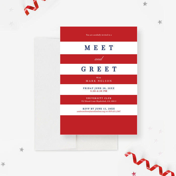 Meet and Greet Invitation Editable Template, Red and White Stripes Political Party, Corporate Business Digital Download