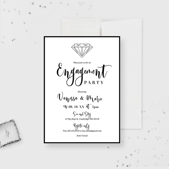 Diamond Themed Engagement Invitation Template, Diamond Wedding Anniversary Invites, Wedding Engagement Cards, Vow Renewal Invitations, Minimalist Engagement Invites