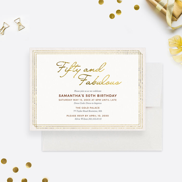 50 and Fabulous Birthday Party Invitation Template, Fifty and Fabulous Invites Digital Download, 50th Birthday Printable Invitation