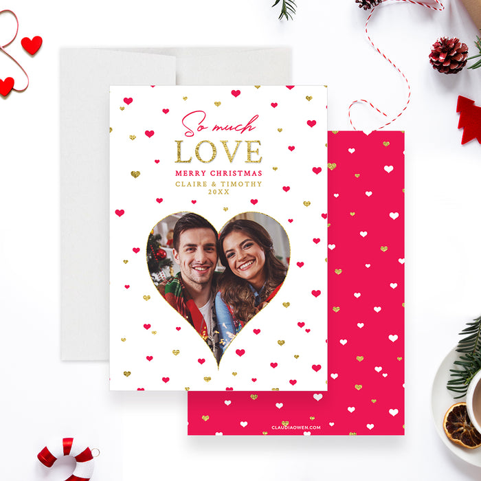 Love Heart Christmas Card with Photo Template, Merry Christmas Card Digital Download, Family Christmas Holiday Photo Card, Christmas Printable, Couple Christmas Card