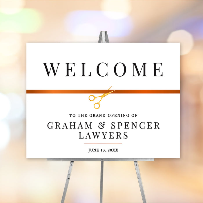 Grand Opening Welcome Sign Template with Burnt Orange Ribbon, Business Opening Ceremony Sign, Ribbon Cutting Welcome Sign, Corporate Event Welcome Sign Digital Download