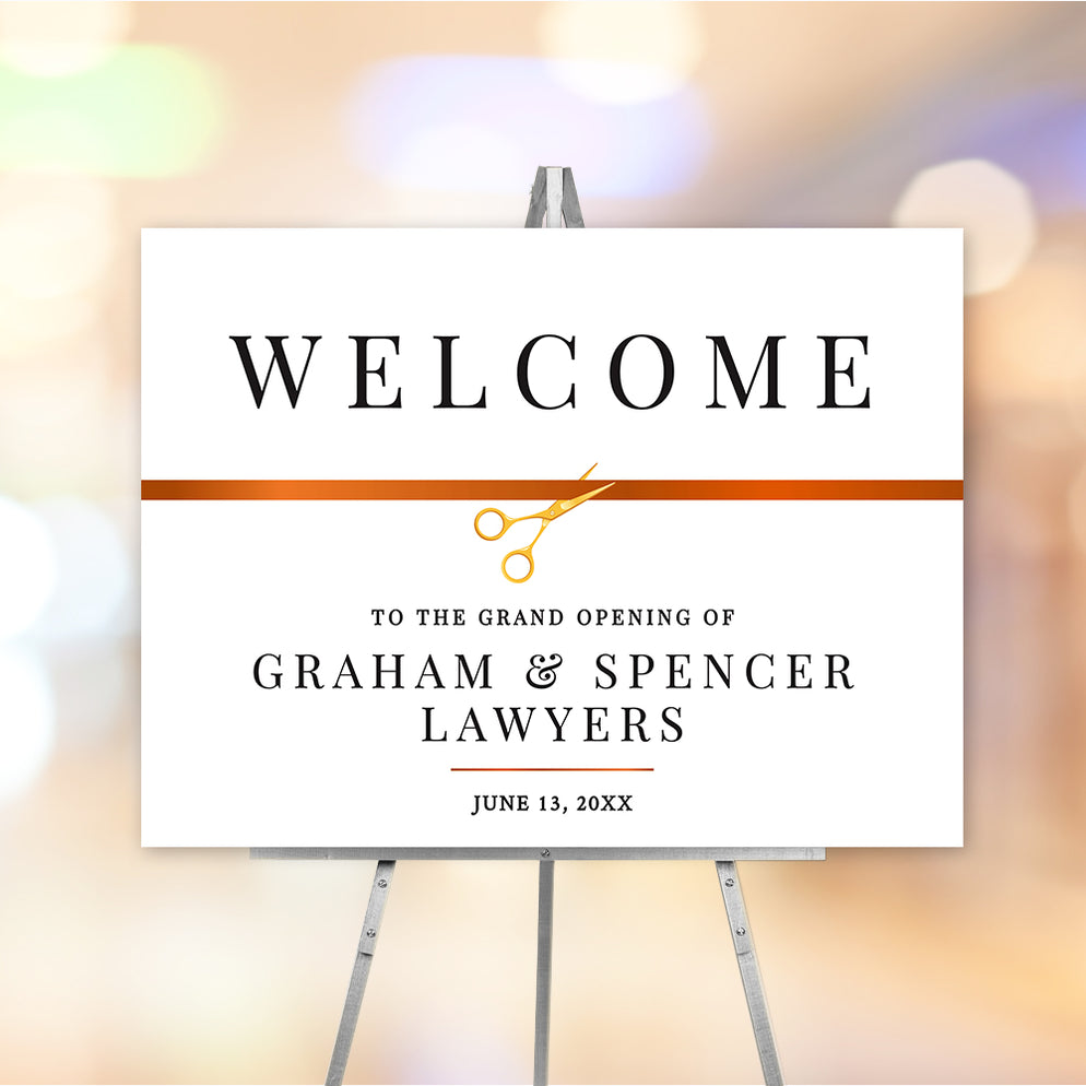 Grand Opening Welcome Sign Template with Burnt Orange Ribbon, Business