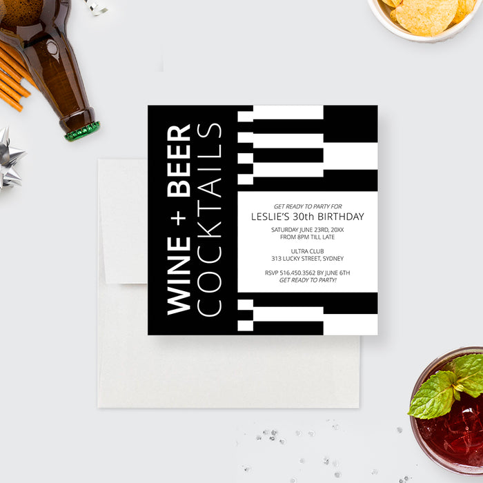 Wine and Beer Birthday Invitation Template, Cocktails Party Invites, 21st 30th 40th 50th Invitation, Cheers and Beers Mens Birthday party, Drinks Invitation Digital Download