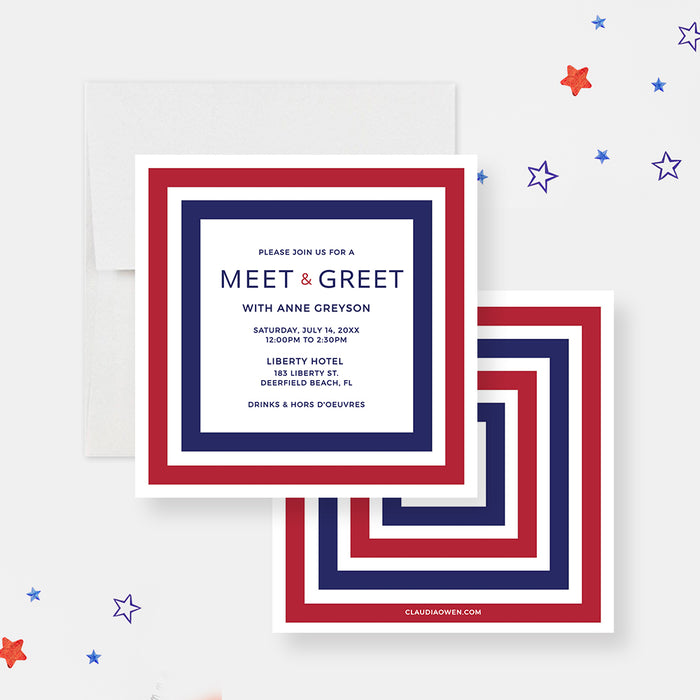 Meet & Greet Invitation Digital Download, Appreciation Dinner Invites Template, 4th of July Invitation, Personalized Business Work Party Invitation , Red White and Blue Invites
