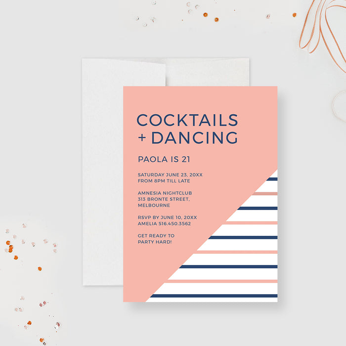 Cocktails and Dancing Party Invitation Template, 21st 30th 40th Birthday Invitation Digital Download, Ladies Night Party Invites, Champagne Bachelorette Invitations