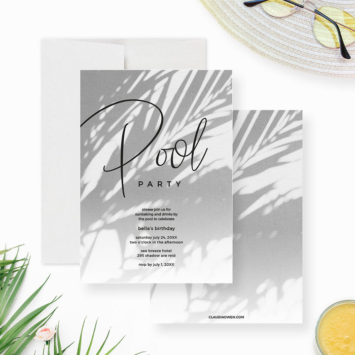 Tropical Birthday Party Invitation Editable Template, Hawaiian Palm Leaves Birthday Invites, Pool Party Summer Invitations Instant Download