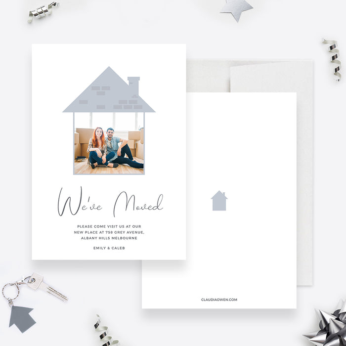 Modern Moving Announcement Cards with Photo, Address Change Cards Digital Download, New Home Editable Template, We've Moved Home Sweet Home