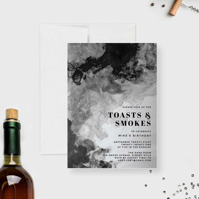 Mens Birthday Party Invitation Editable Template, Toasts and Smokes Printable Digital Download, Male Birthday Drinks Party, Bachelor Party