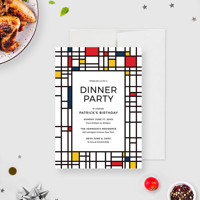 Mondrian Art Dinner Party Invitation Template, Charity Art Auction Invites Digital Download, Art Gallery Event Invitation Instant Download, Company Fundraiser Party Invites