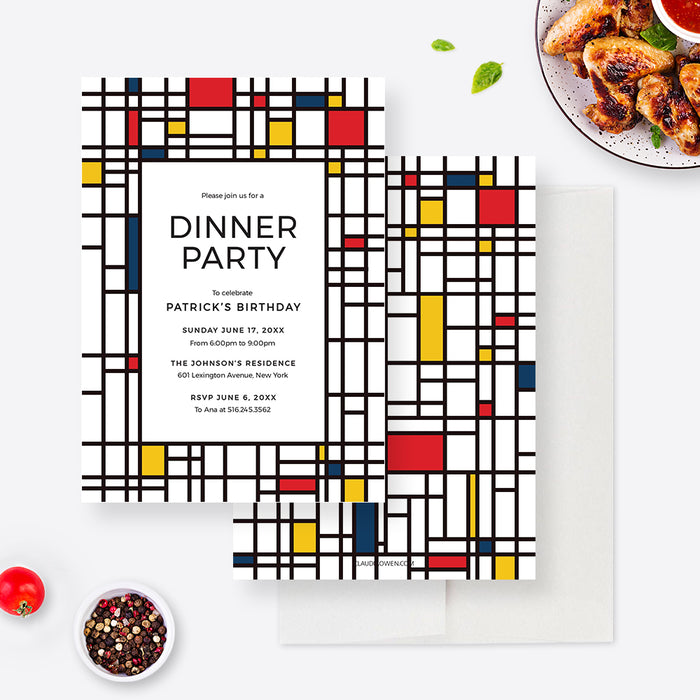 Mondrian Art Dinner Party Invitation Template, Charity Art Auction Invites Digital Download, Art Gallery Event Invitation Instant Download, Company Fundraiser Party Invites
