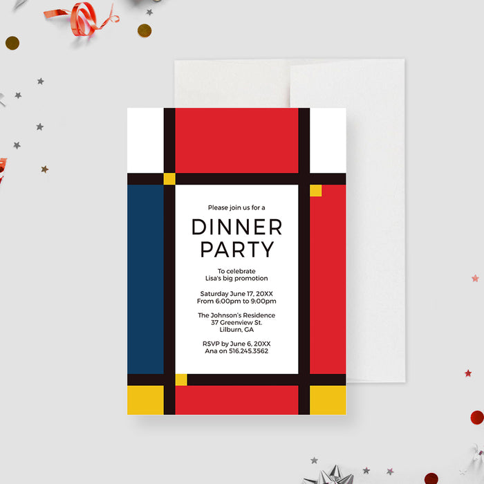 Modern Dinner Party Invitation with Geometric Print Design, Modern Art Birthday Dinner Invites Instant Download, Artistic Invitation Digital Download
