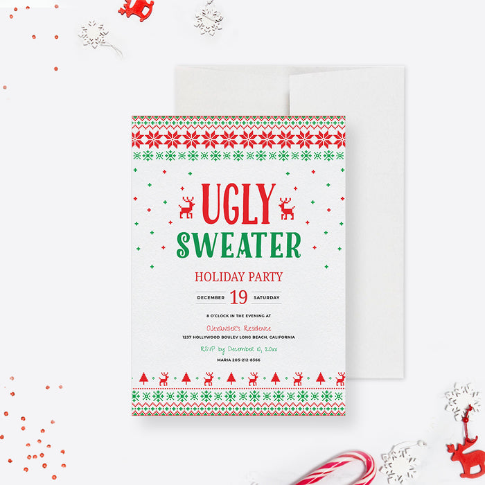 Ugly Sweater Holiday Party Invitation Template, Ugly Sweater Christmas Printable Digital Download, Ugly Xmas Sweater