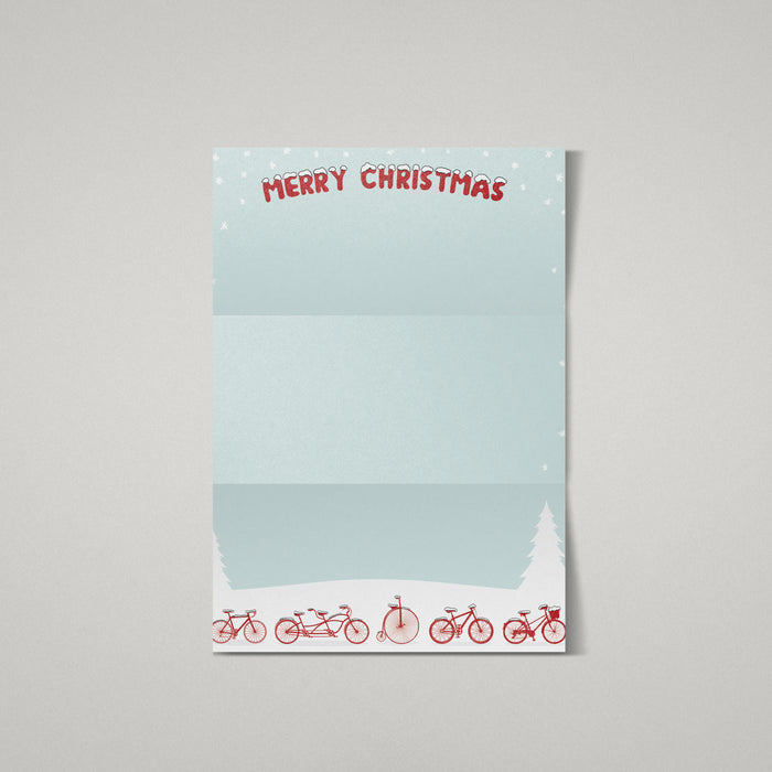 Merry Christmas Printed Letterhead, Cute Christmas Letter Paper, Winter Scene with Bicycles Holiday Stationery, 8.5 x 11 Inches Christmas Letterhead Sheets