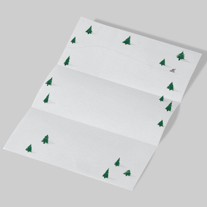Cute Christmas Trees Letterhead with Cyclist, Pine Trees Holiday Stationery Letter Paper, Christmas Stationary Printed Letterhead for Bikers, Winter Trees Writing Paper 8.5 x 11 Inches