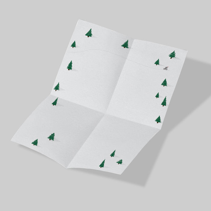 Cute Christmas Trees Letterhead with Cyclist, Pine Trees Holiday Stationery Letter Paper, Christmas Stationary Printed Letterhead for Bikers, Winter Trees Writing Paper 8.5 x 11 Inches