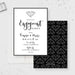 Elegant black and white engagement party invitation template with diamond ring illustration and personalized details