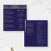 Corporate gala menu card featuring gold geometric design on navy background