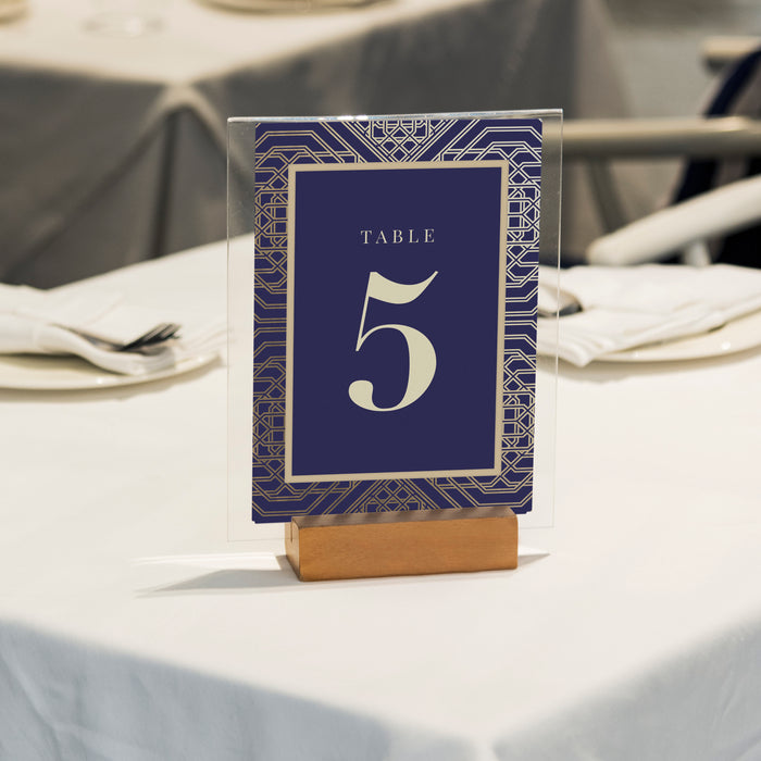 Corporate gala table number digital card with elegant gold navy geometric design