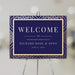 Corporate gala welcome sign digital template in gold and navy geometric style