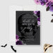 Death to My 20s party invitation with gothic skull and purple floral design-front