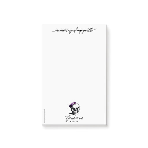 personalized Death to My 20s notepad with gothic skull party theme