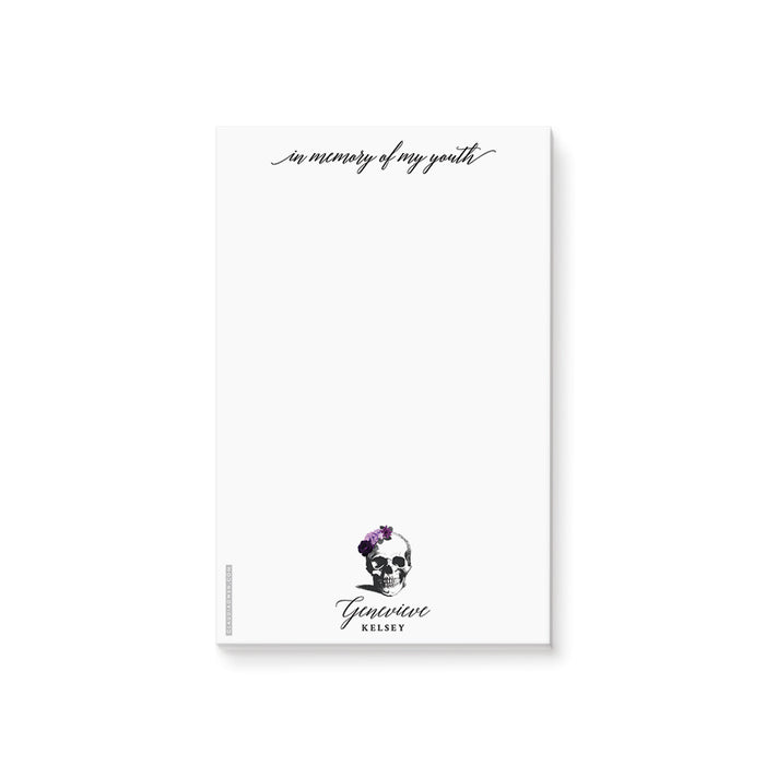 personalized Death to My 20s notepad with gothic skull party theme