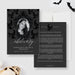 Death to Your 20s photo obituary card template with skull patterned artwork and a message on the back.