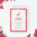 Digital holiday invitation featuring a red watercolor border, deer illustration, and modern minimalist text for a Deer Friends themed Christmas brunch event.