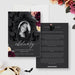 Fun obituary birthday invitation card with gothic black frame, skull illustrations, floral accents, and a photo space for celebrating the funeral of your youth.