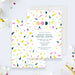 Colorful Goodbye Cancer celebration invitation template with geometric confetti and personalized cancer-free celebration details-front-back
