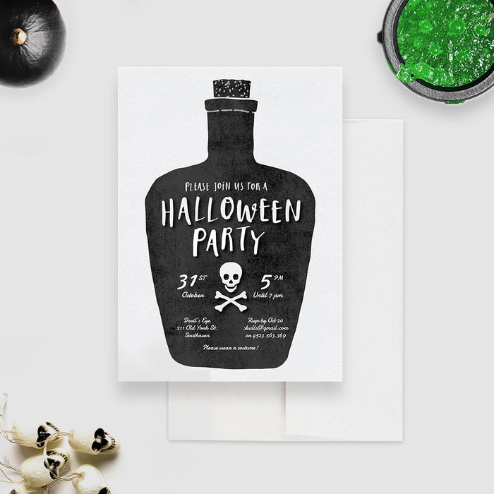 Halloween party invitation with potion bottle design digital template