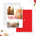 Holiday Love photo card featuring a modern multi-photo layout, bold red script lettering, small heart illustrations and a clean white and red color palette.