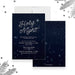Digital Holy Night Christmas invitation featuring a nativity scene, elegant script text, and a warm holiday design for Christmas parties and celebrations.