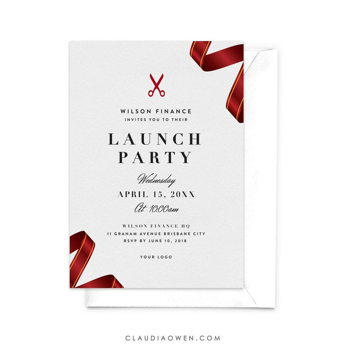 Ribbon Cutting Ceremony Party Invitation, Grand Opening Launch Party, — Claudia Owen ribbon-cutting-ceremony-party-invitation-grand-opening-launch-party-claudia-owen
