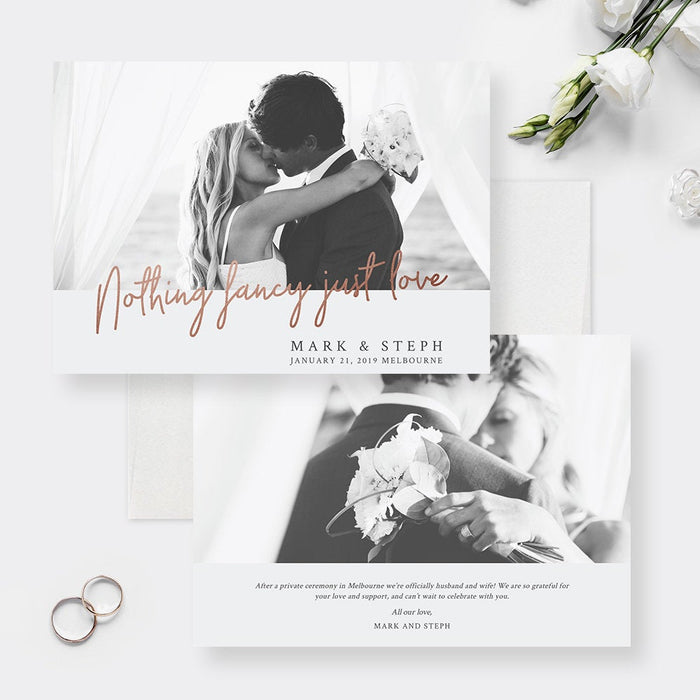 Nothing Fancy Just Love Elopement Announcement Edit Yourself Template, Photo Wedding Announcement  Digital Download, Just Married Newlyweds