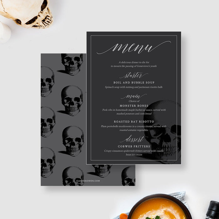 Death Birthday Menu Edit Yourself Template, Printable Menu Digital Download, Death to Your 20's Party Theme Editable Menu Cards