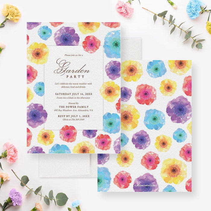 Flower Birthday Party Invitation Template, Floral Bridal Shower Digital Download, Summer Spring Garden Party Editable Invitations