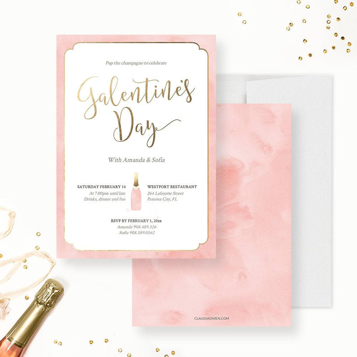 Galentines Day Party Invitation Edit Yourself Template, Valentines Day Girl&#39;s Celebration Printable Digital Download, Pink Champagne