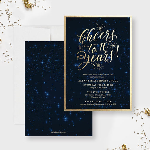 Cheers to 10 Years Party Invitation, Starry Night Sky, Tenth Business Anniversary Invites, 10th Wedding Anniversary Universe Space Celestial